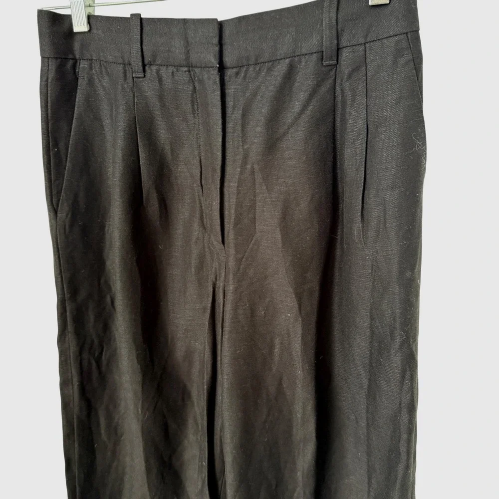 Aritzia Wilfred Black Linen Cropped High-Rise Wide-leg The Effortless Pant 8